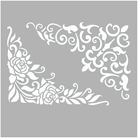 פינת סטנסיל פרחים וקישוטים הטוב ביותר ויניל גדול שבלונות לציור על עץ, בד, קיר, וכו'.- חומר צבע לבן רב-אריזה | עבה במיוחד